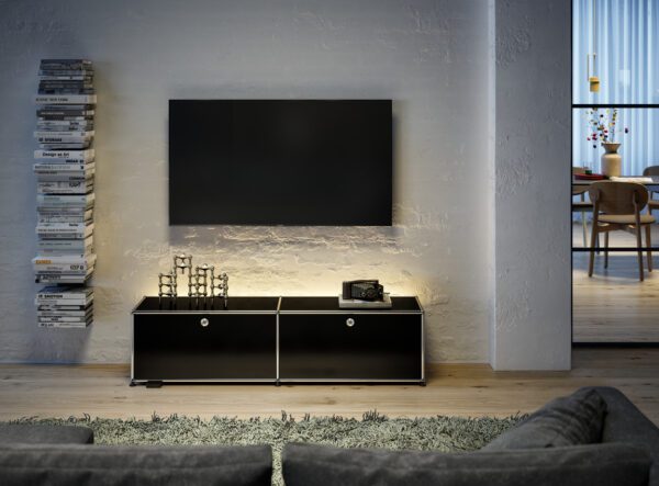 USM Haller Selection lage tv-meubel met 2 kleppen en verlichting - Afbeelding 2